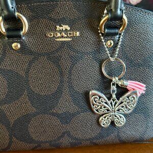 NEW Silvery Hollow Butterfly Keychain with Pink Tassel Purse Charm